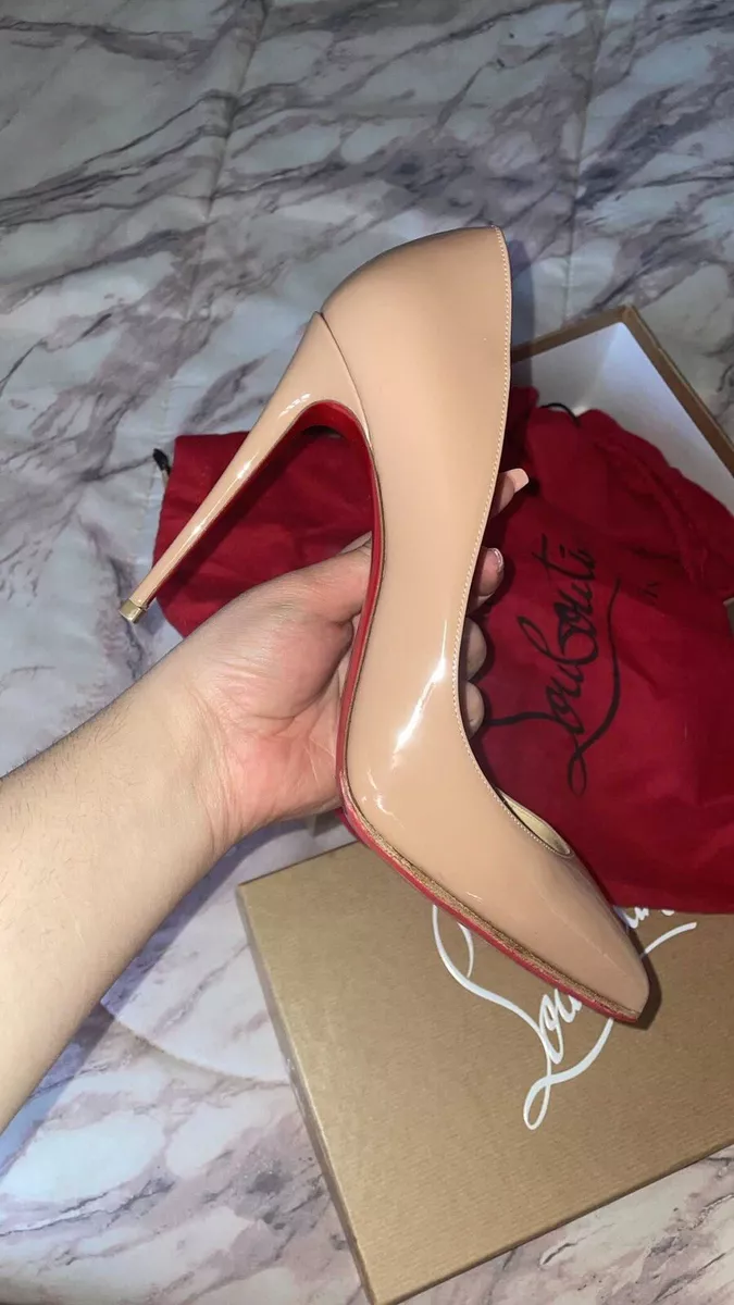 Christian Louboutin, Pigalle Follies 100 beige patent leather pumps