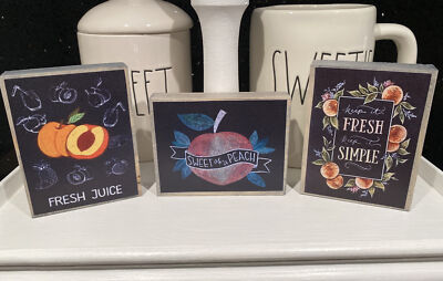 Stufentablett Dekor Rae Dunn inspiriert Holz Pfirsich   Freistehendes Schild 3er Set