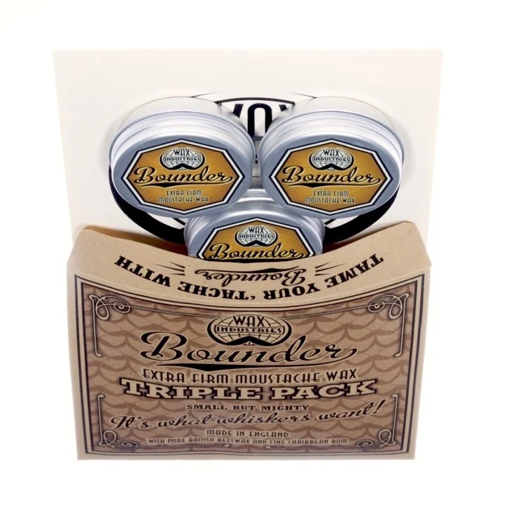Bounder extra fester Schnurrbart / Schnurrbartwachs Packung mit 3 x 10g Dosen