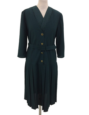 Debenhams Classics Women's Dress Size 12 Green Pleated 3/4 Sleeve Belted New