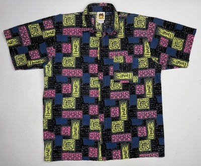 Vintage Pacific Pier Neon Geometric 80 s Button Up Hawaiian AOP Surf Shirt M