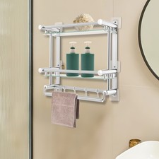 3 Tier Wall Mounted Towel Rack Bathroom Storage Glass Shelf With Towel Bar