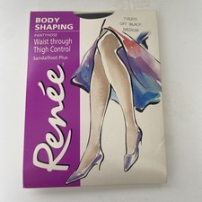 Vintage Renee' Pantyhose Body Shaping Control Off Black Medium Sandalfoot 1994