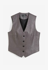 Weste mit Glanzdruck Gr. 36 Anthrazit Damenweste Kurz-Jacke ohne Ärmel Neu