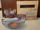 Vintage Anchor Hocking Serving Ware 3 Pc Chip & Dip Set Nocturne Blue Pink