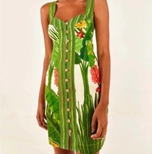 Farm Rio Fresh Forest Scarf Sweetheart-Neck Minidress Size S 100% Linen