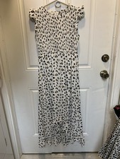 hem and thread Maxi Dress S White Leopard Print Short Ruffle Sleeve Crew Hi-Low