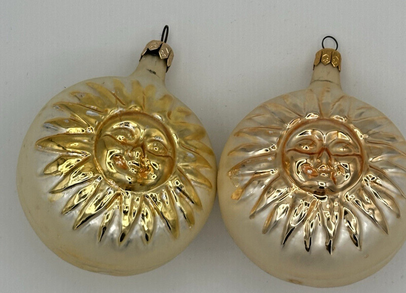 Vintage GOLD SUN Blown Glass Christmas Ornaments MADE IN POLAND