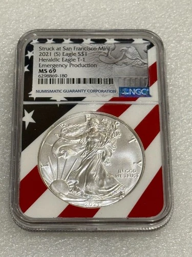2021 (S) Silver Eagle Type 1 NGC MS 69 ~  Rare Flag Label ~ Emergency Production