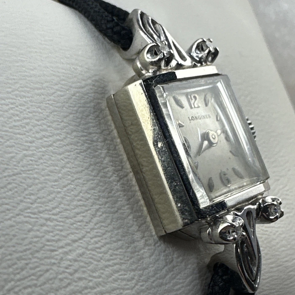 14k Solid White Gold Longines Ladies Watch with Diamonds Vintage Runs Working - Image 3 of 4