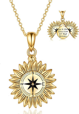 Sterling Silver Compass Gold Necklace Go in the direction of your dreams Pendant