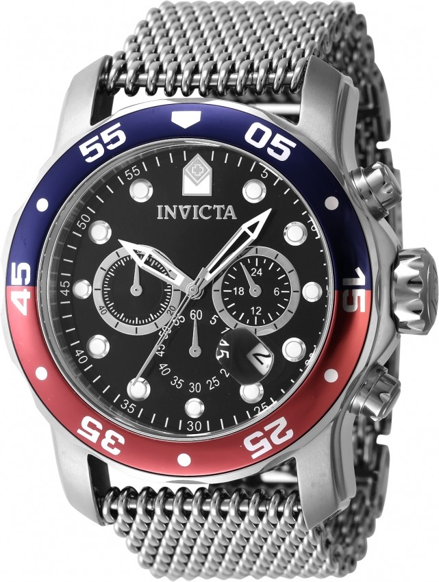 Invicta Pro Diver GMT Chronograph Quartz Watch with Black Dial and Pepsi Bezel 47630