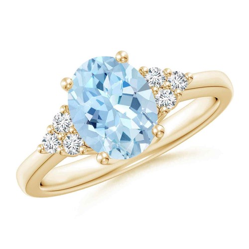 Sterling Silver Aquamarine Gemstone Solitaire with Accents Mothers day Ring