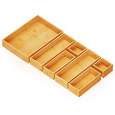 7-Piece Bamboo Drawer Organizer Storage Boxes Set, Wood Tray Junk Drawer Orga...