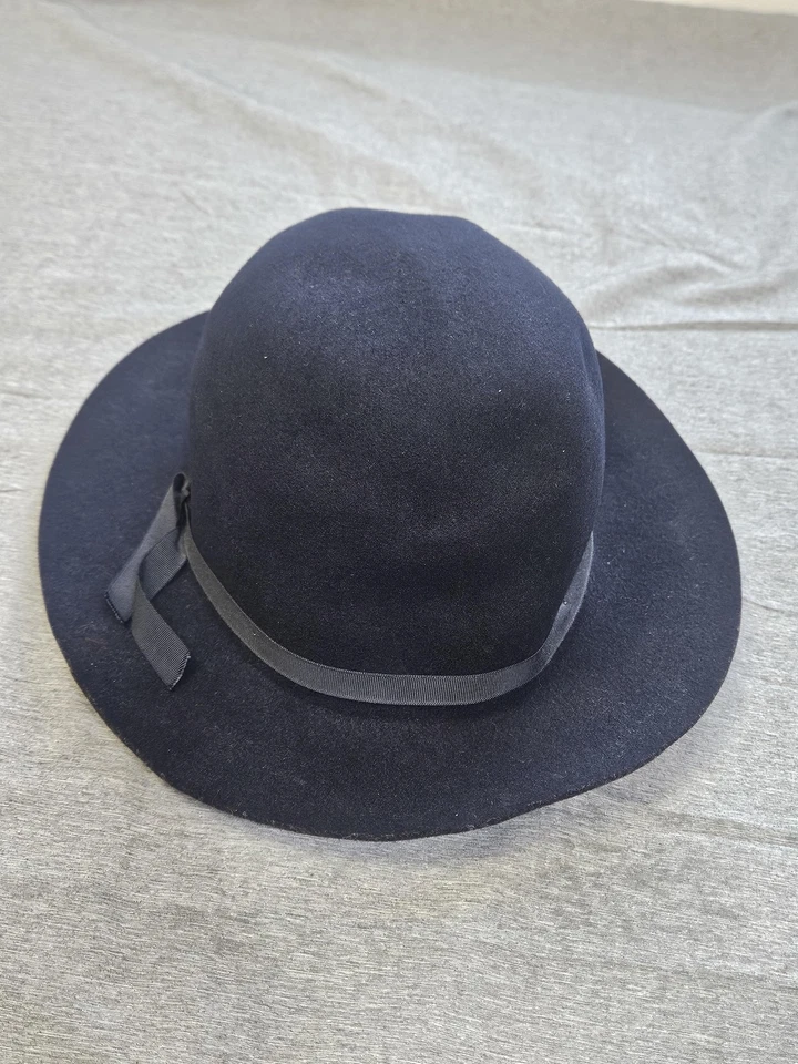 Sombrero Dorfman Pacific Cloche Ajustado Mujer Mediano Negro Lana Fieltro Cinta Hecho en EE. UU. Foto 3 de 4