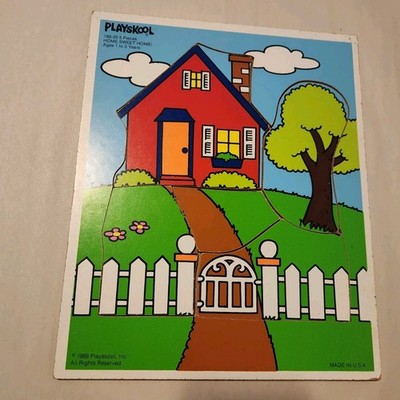 Vintage 1988 Playskool 5-Piece Wooden Puzzle Home Sweet Home #186-20