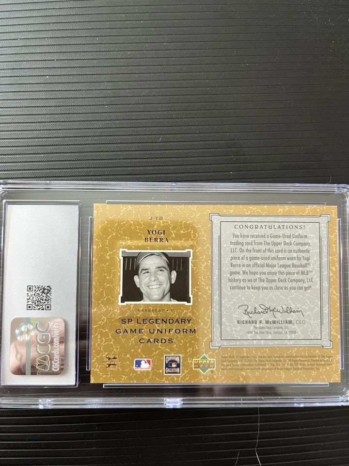 2001 SP Legendary Cuts Game Jersey #J-YB Yogi Berra Mint 9 - Image 4 of 4