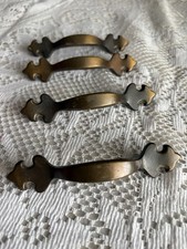 Lot of 4 Vintage Brushed Brass Cabinet Handle Drawer Pull 3  CTC Batwing Foot