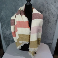 Madewell Scarf Women Colorblock Stripe Fringe Blanket Wrap Shawl Pink Boho 58x60