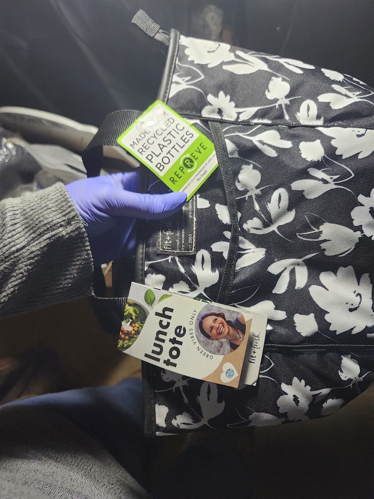 Fit & Fresh Lunch Bag for Women Reusable Insulated Tote Black/white floral NWT