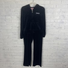 Y2K Juicy Couture Black Velour Track Suit Womens Size M Rhinestone Spellout
