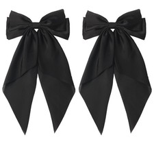 2 PCS Black Ribbon Bow Hair Clips With Long Tail Party Hairpins Women Girls