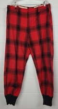 Vintage Mens Red Black Wool Buffalo Plaid Check Hunting Pants w. Sail Drill 36