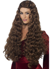 Extra Long Brown Medieval Princess Wig Adult Womens Smiffys Fancy Dress Wig