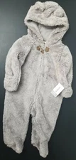Carter's Infant Unisex Plush Gray Bear Ears Sherpa Coverall Baby Bunting 6m