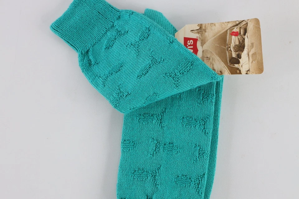 Nuevo de Lote Antiguo Años 80 Levis Tejido Pez Vestido Calcetines Verde Mar Brillante Para Hombres 6-12.5 EE. UU. Foto 4 de 4