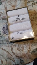 Vtg USA Men's 8 HANDKERCHIEFS Fine Quality WHITE ON WHITE Satin Stripes NOS