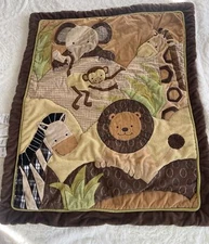 Gingham Corduroy Safari Blanket Quilt Mat Lambs & Ivy Comforter 33x39 Heavy Lion