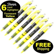 Sharpie 1754463 Liquid Highlighters, Fluorescent Yellow Ink, Pack of 6