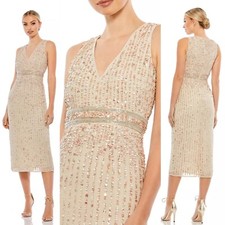 NWT MAC DUGGAL Sequined Sleeveless V-Neck Midi Sheath Dress 93606 Size 6