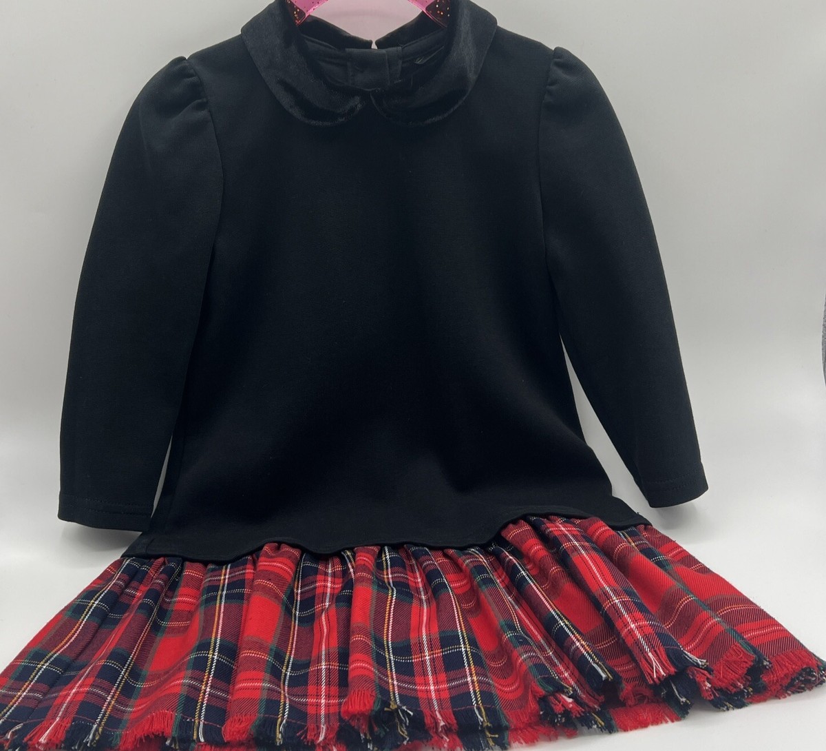 ralph lauren black and red dress Polo Ralph Lauren Dress Girls Size 4 Black Knit Long Sleeve Red Plaid Velvet