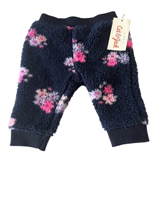 Baby Girls' Floral Cozy Pull-On Pants - Cat & Jack Navy Blue 0-3m
