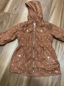 Girls Lightweight Jacket Coat Tahari Size 2T Pockets Brown Polka Dots Hooded