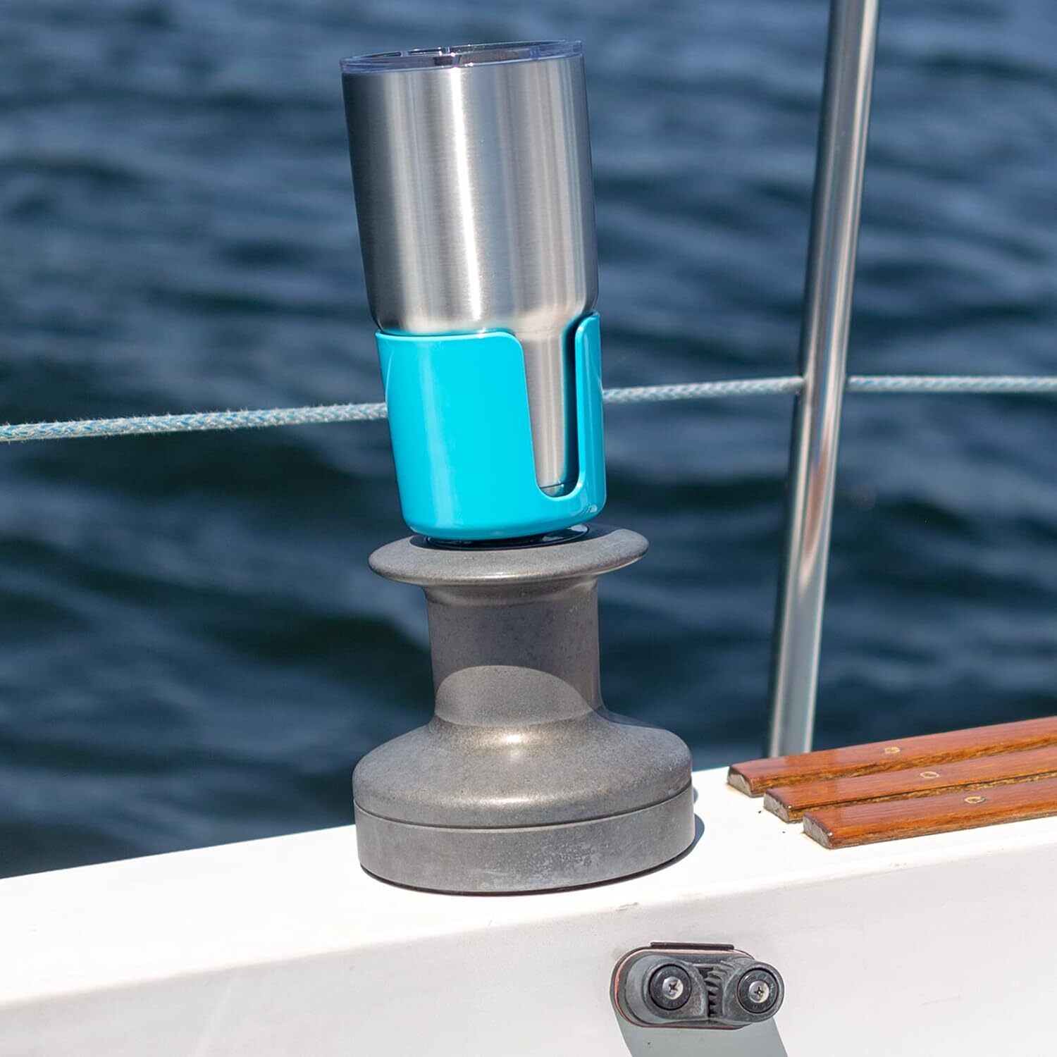 Winch Caddy Plus Drink Holder for Sailing Winches and Scotty Light Blue