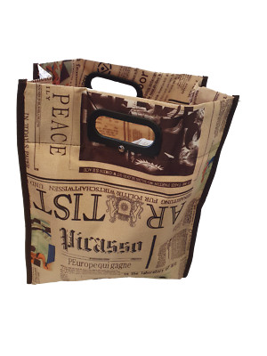 BRAUN ZEITUNGSDRUCK WASSERDICHT SEIDIG STOFF SHOPPER DAMEN BEUTELTASCHE UK VERSAND