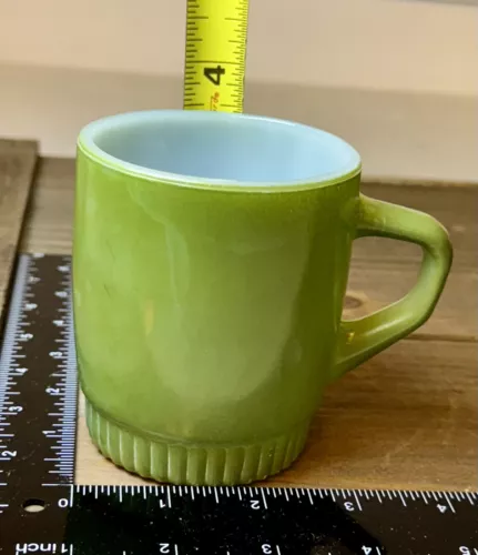 Vintage FIRE KING Green Milk Glass D Handle Stackable Coffee Cup Mug