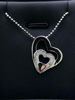Platino Plata de Ley .925 Safiro Blanco Corazón Halo Diseño y Collar