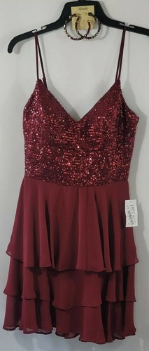 NWT - B. Darlin Cranberry Tulle Cocktail Formal Dress Sequin Top Junior Sz 9/10 - Picture 9 of 12