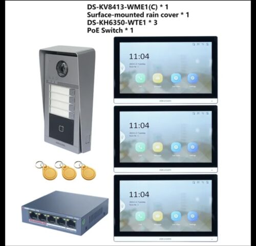 KIT VIDEOCITOFONO HIKVISION DS-KIS604-S IP | 4 Chiamate Con 3 Monitor - Foto 1 di 4