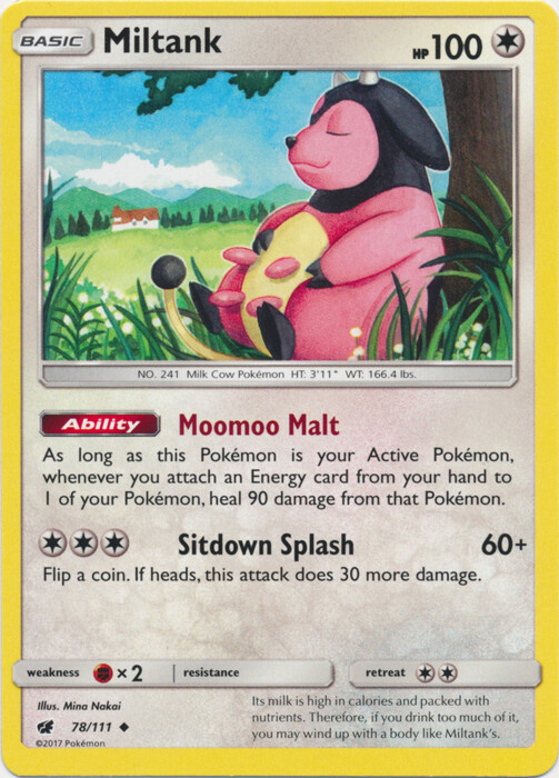 Pokemon - Miltank - 78/111 - Uncommon - Sun & Moon Crimson Invasion - NM