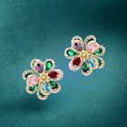 Women's Pink/Blue/Multi-Color Cubic Zirconia Flower Stud Earrings