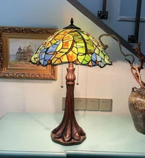 Stained Glass Table Desk Lamp Tiffany Style  24" Tall Floral Design 16" Shade