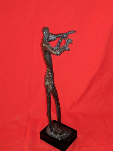 Vintage Brass Violin Player Standing Statuette - Picture 3 of 5