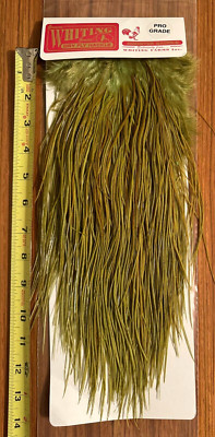 Whiting Midge Olive Rooster Saddle, Pro Grade, Fly Tying
