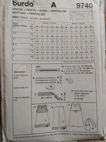 Jumper Dress Pants Girls 3 4 5 6 7 8 Burda 9740 Easy Sewing Pattern Summer CUT - Picture 6 of 6