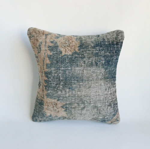 Vintage turqoise carpet pillow case, handmade turkish rug pillow cover - Picture 8 of 9
